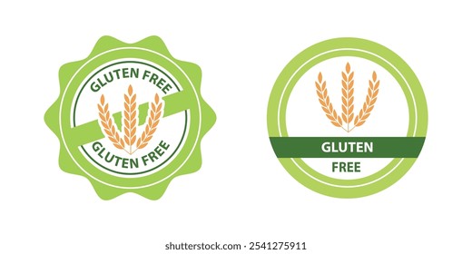 Conjunto de iconos de etiqueta sin gluten. No hay diseño de Plantillas de símbolos de trigo para el paquete de alimentos sin gluten o signo de nutrición de productos dietéticos. 