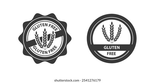 Conjunto de iconos de etiqueta sin gluten. No hay diseño de Plantillas de símbolos de trigo para el paquete de alimentos sin gluten o signo de nutrición de productos dietéticos. 