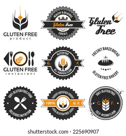 gluten free label set with differently varied modern, vintage elements, eps 8 , no transparencies, ideal for prints 