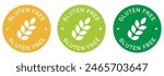 Gluten free label vector design for packaging. No gluten icon. Food allergens free product color sticker. Illustration, logo, symbol, sign, stamp, tag, emblem, mark or seal for package.