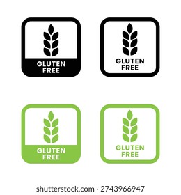 Gluten free label vector design for packaging. No gluten icon. Food allergens free product color sticker. Illustration, logo, symbol, sign, stamp, tag, emblem, mark or seal for package.