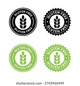 Gluten free label vector design for packaging. No gluten icon. Food allergens free product color sticker. Illustration, logo, symbol, sign, stamp, tag, emblem, mark or seal for package.