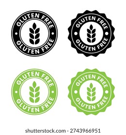 Gluten free label vector design for packaging. No gluten icon. Food allergens free product color sticker. Illustration, logo, symbol, sign, stamp, tag, emblem, mark or seal for package.