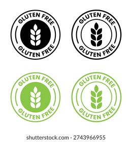 Gluten free label vector design for packaging. No gluten icon. Food allergens free product color sticker. Illustration, logo, symbol, sign, stamp, tag, emblem, mark or seal for package.