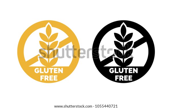 Gluten free label vector icons set. No wheat symbols\
templates design for gluten free food package or dietetic product\
nutrition sign