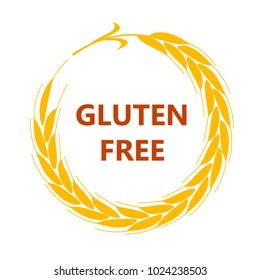 Gluten free label vector. Intolerance circle badge isolated on white. gold Organic wheat. Flat design.