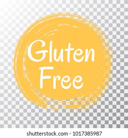 Gluten free label vector, orange painted round emblem icon for products free of gluten packaging, food pack. No gluten sign, tag circle stamp, logo shape label graphic design isolated on transparent.