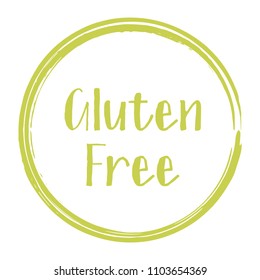 Gluten free label vector, painted round emblem icon for products free of gluten packaging, food pack. No gluten sign in green frame, tag circle stamp with border, logo shape label graphic design.