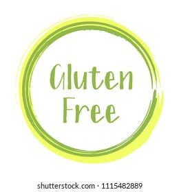 Gluten free label vector, painted round emblem icon for products free of gluten packaging, food pack. No gluten sign in frame, tag circle stamp with border, logo shape label design.