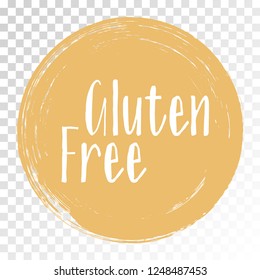 Gluten free label vector, painted round emblem icon for products free of gluten packaging, food pack. No gluten sign, tag circle stamp isolated on white label graphic design. Gluten intolerance diet.