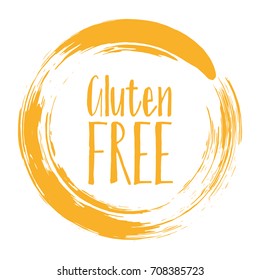 Gluten free label vector, painted round emblem icon for products free of gluten packaging, food pack. No gluten sign, tag circle stamp, logo shape label graphic design.