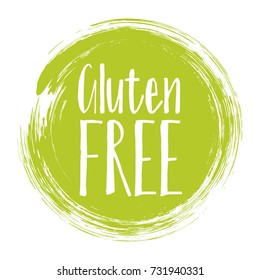 Gluten free label vector, painted round emblem icon for products free of gluten packaging, food pack. No gluten sign, tag circle stamp, logo shape label graphic design.