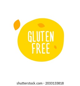Vector de etiqueta libre de gluten, icono de emblema redondo pintado amarillo para productos sin embalaje de gluten, paquete de alimentos. Sin signo de gluten, marca de círculo de etiquetas, diseño gráfico de etiqueta de forma de logotipo.
