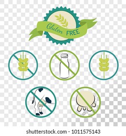 Gluten free labels collection isolated on transparent background. Emblems for caution for people with allergies.