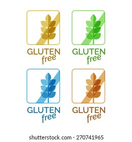 Gluten free labels. Four Gluten free signs for your product in four colors. Gluten free icons. Gluten free symbols. Nutritional info - without gluten.