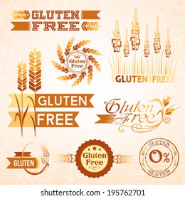 Gluten free labels, package design elements,stickers and stamps. Color silhouettes