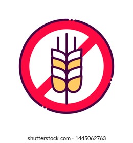 Gluten free line color icon. Allergenic ingredient. Food intolerance. Vegetarian product. Sign for web page, mobile app, button, logo. Vector isolated element. Editable stroke.