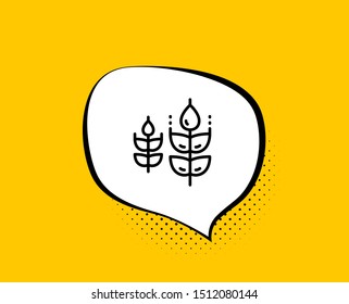 Gluten free line icon. Comic speech bubble. Organic tested sign. Natural product symbol. Yellow background with chat bubble. Gluten free icon. Colorful banner. Vector