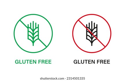 Gluten Free Line Icon Set. No Gluten Food. Allergic on Wheat Sign Collection. Allergy Wheat Forbidden Symbol. Gluten Nutrition Ban Logo. Organic Grain. Isolated Vector Illustration.