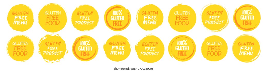 Gluten free logo collection. Set of different grunge circles shapes label with different text