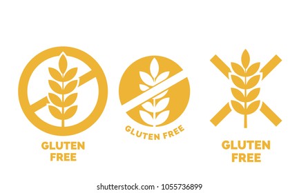 Etiqueta del logotipo libre de gluten o sin plantilla de icono del vector de trigo para el paquete alimentario sin gluten o para el conjunto de signos amarillos del producto dietético