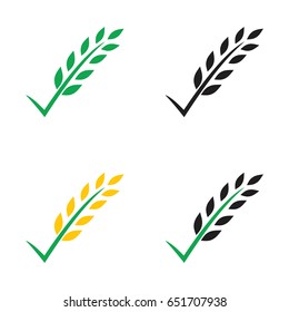 Gluten free message,letter v with leaf logo,natural organic whole grain food product symbol icon , mark with fresh green natural organic whole wheat grains