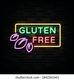 Gluten Free Neon Text Vector. Neon sign  design template