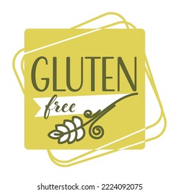 Diseño del logo de productos alimenticios ecológicos sin gluten aislado en blanco. Ilustración vectorial en estilo plano con trigo y logotipo de texto escrito, horneado nutricional