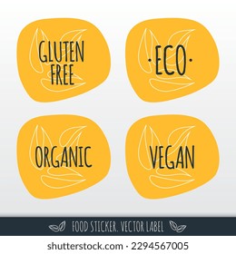 Gluten Free Organic Vegan Eco vector icon. Product sticker set. Isolated sign. Illustration symbol for food, label, healthy eating, allergy, diet, design element