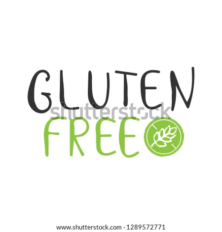 Gluten free Product food organic nature hand written lettering, Silhouettes spikelet in circle logo, label badge for groceries, stores, packaging, advertising. Logotype design Vector White background