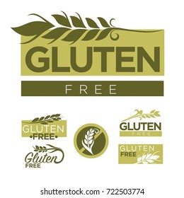 Emblemas de producción libre de gluten con ilustraciones de trigo
