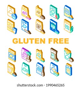 Gluten Free Products Collection Icons Set Vector. Gluten Free Rice And Quinoa Porridge Food, Beans And Chia And Tapioca, Oats And Milk Drink Color Illustrations