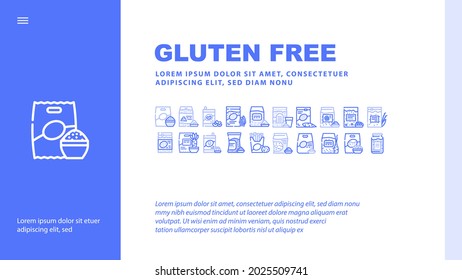 Gluten Free Products Landing Web Page Header Banner Template Vector. Gluten Free Rice And Quinoa Porridge Food, Beans And Chia And Tapioca, Oats And Milk Drink Illustration