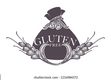 Gluten free products, poster with wheat vector. Monochrome sketch outline with crop, dietary healthy nutrition. Organic meal, sensitivity to ingredients, control of healthcare, eating restrictions