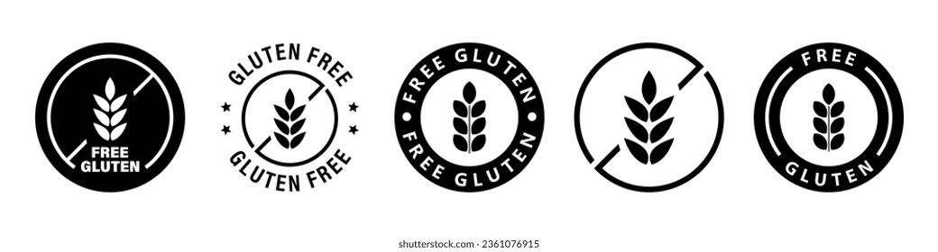 Gluten Free, set of vector stickers for food. 