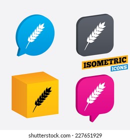 Gluten free sign icon. No gluten symbol. Isometric speech bubbles and cube. Rotated icons with edges. Vector