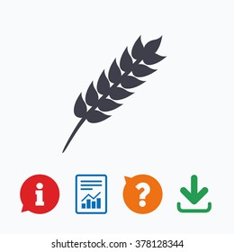 Gluten free sign icon. No gluten symbol. Information think bubble, question mark, download and report.