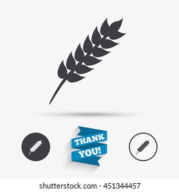 Gluten free sign icon. No gluten symbol. Flat icons. Buttons with icons. Thank you ribbon. Vector