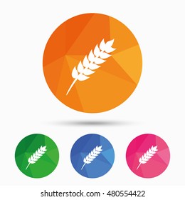 Gluten free sign icon. No gluten symbol. Triangular low poly button with flat icon. Vector