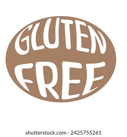 Eslogan sin gluten en forma redonda. Pegatina de frase ecológica. Diseño de letras de moda. Ambiente de naturaleza limpia, comida orgánica.