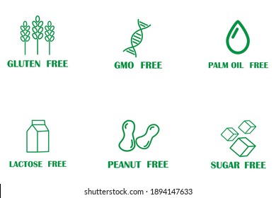 Gluten Free Sugar Free For Banner Design. Food Logo. Vegan, Bio Food. Line Vector. Stock Image. EPS 10.