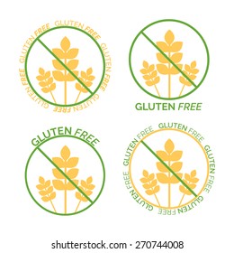 Gluten free symbols. Gluten free icons. Gluten free labels. Four Gluten free vector stamps in two colors. Gluten free stickers. Without gluten. Nutritional facts.
