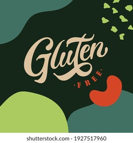 Gluten free typography vector design  for health  centers, organic and vegetarian stores, poster, logo. Gluten free vector text. Calligraphic handmade lettering. Vector illustration.