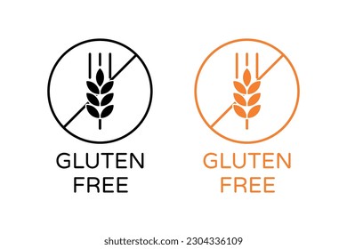 Gluten Free Vector Abstract Icon Design. Round Black and Orange Label with Wheat. No Wheat Symbol for Packaging or Diet Food Sign.