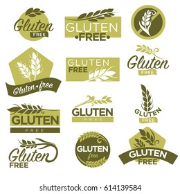 Gluten libre vectorial saludable iconos y etiquetas de productos dietéticos