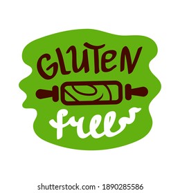 Gluten free vector icon flat web sign symbol logo or label with rolling pin for dough
