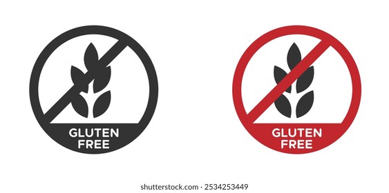 Gluten free vector icon. No gluten food allergy product dietary vector label. No gluten added icon. Gluten free icon set