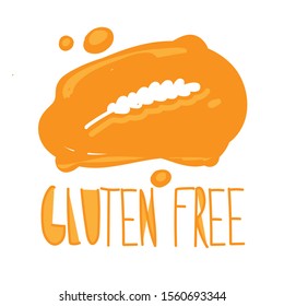 Gluten free vector icon on white background. Healthy Isolated icon. Vector wheat yellow gluten free grain. Hand drawn lettering phrase and illustration on isolated background. Vector illustration.