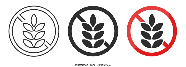 Gluten free vector icon set. No wheat or gluten symbols. Wheat grains isolated on white background. Vector illustration.