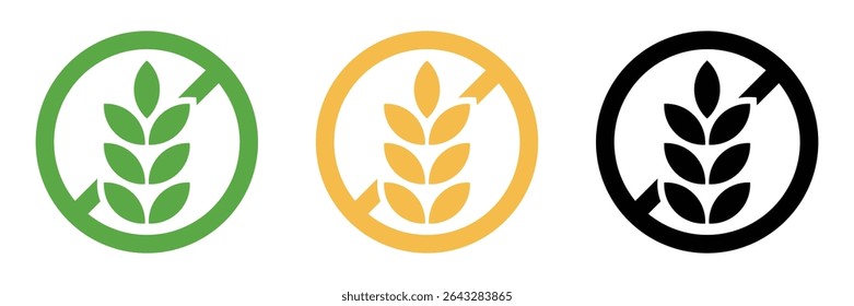 Gluten free vector icon set. Wheat-free, allergen-free food label symbols for packaging, health, diet, and nutrition design.